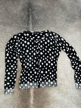 Hugo Boss Black and White Polka Dot Cardigan Sweater
